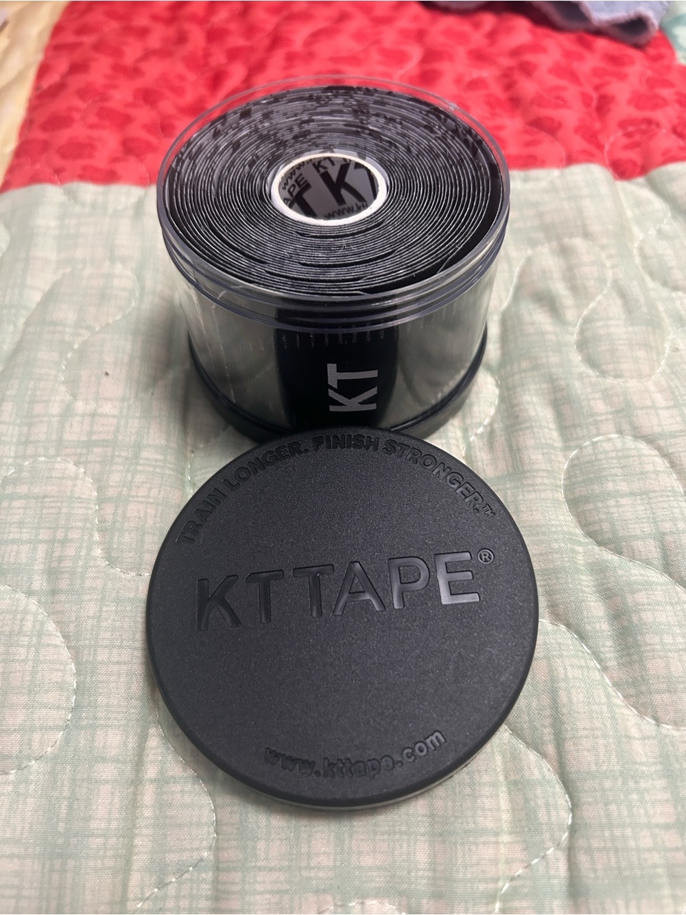 KT Tape Athletic Kinesiology Tape Black uncut in protective plastic round case
